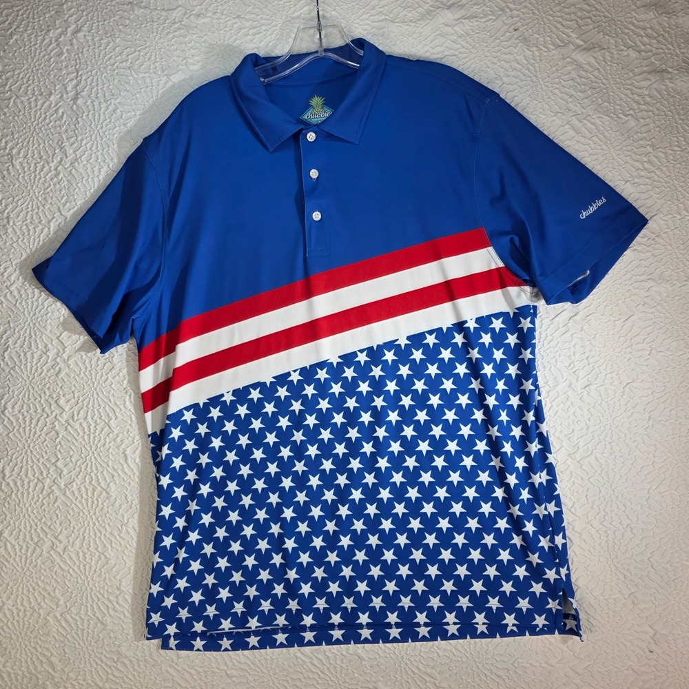 Chubbies Mens Patriotic American Flag Polo Shirt Blue Stars Stripes Size Medium